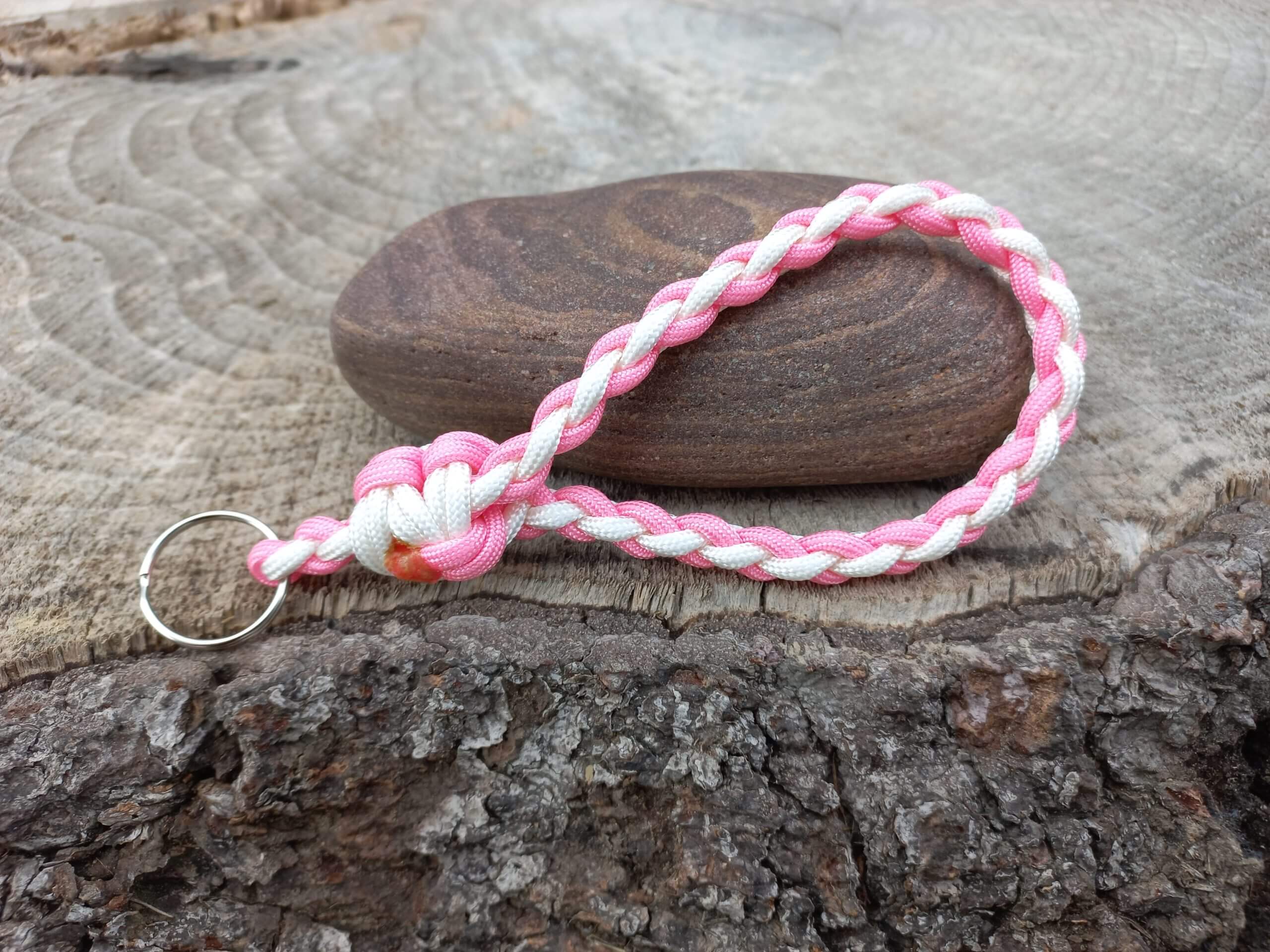Paracord Wristlet Keychain - Pink\White image