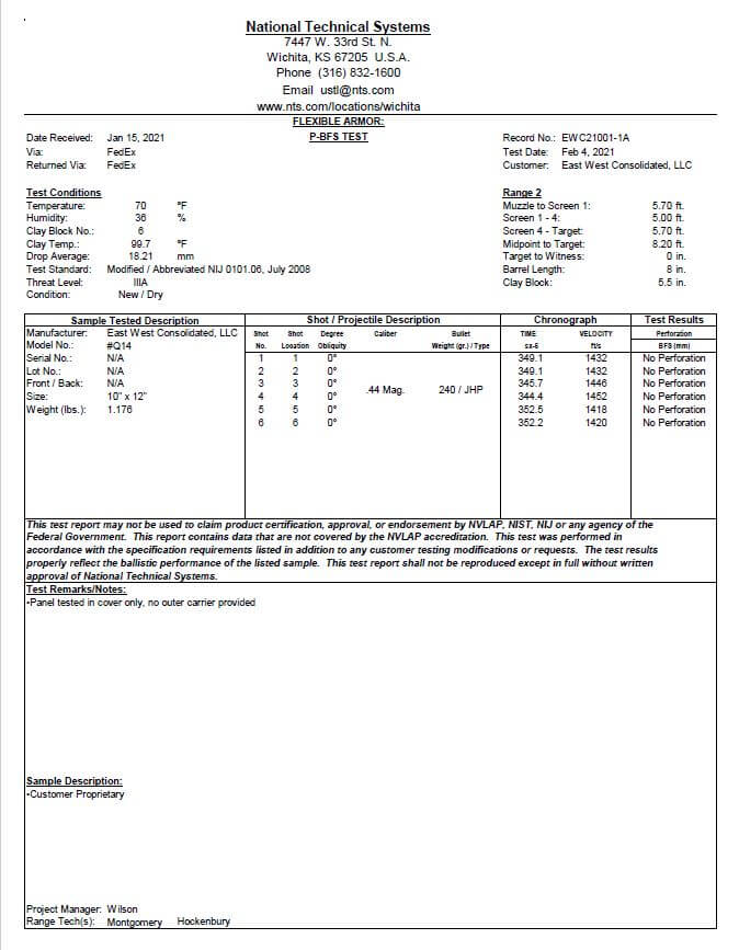 JQT Level 3A Soft Armor Inserts for TSG Wildcat Plate Carrier image 3